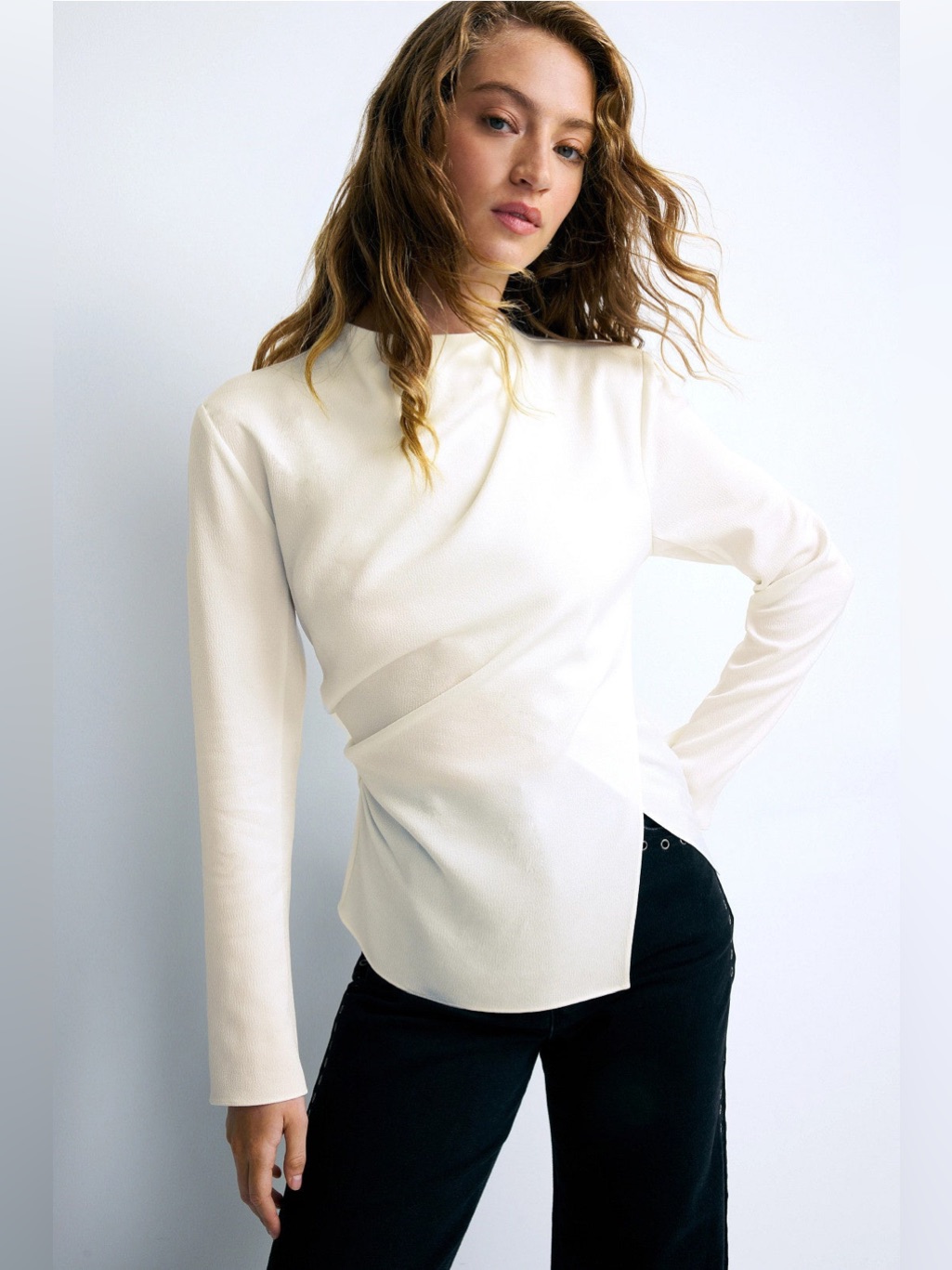 A.L.C. Cream Asymmetric Long-Sleeve Top